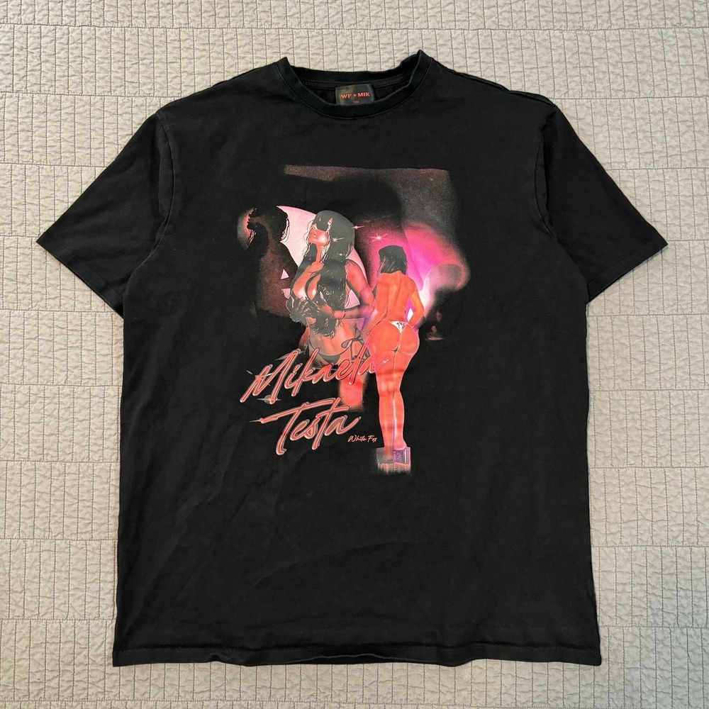 White Fox T Shirt Women's Size S/M Black Mikaela Testa Oversized Graphic Tee‎